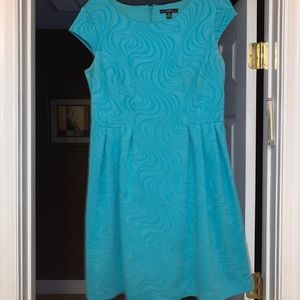 Wave-textured teal cap sleeve dress